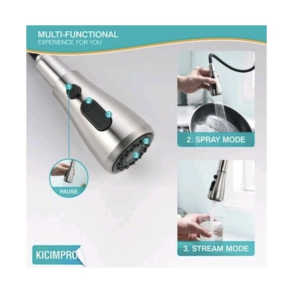 NEW Kicimpro Kitchen Faucet Pull Down Sprayer Single Handle Brushed Nickel - Picture 6 of 16